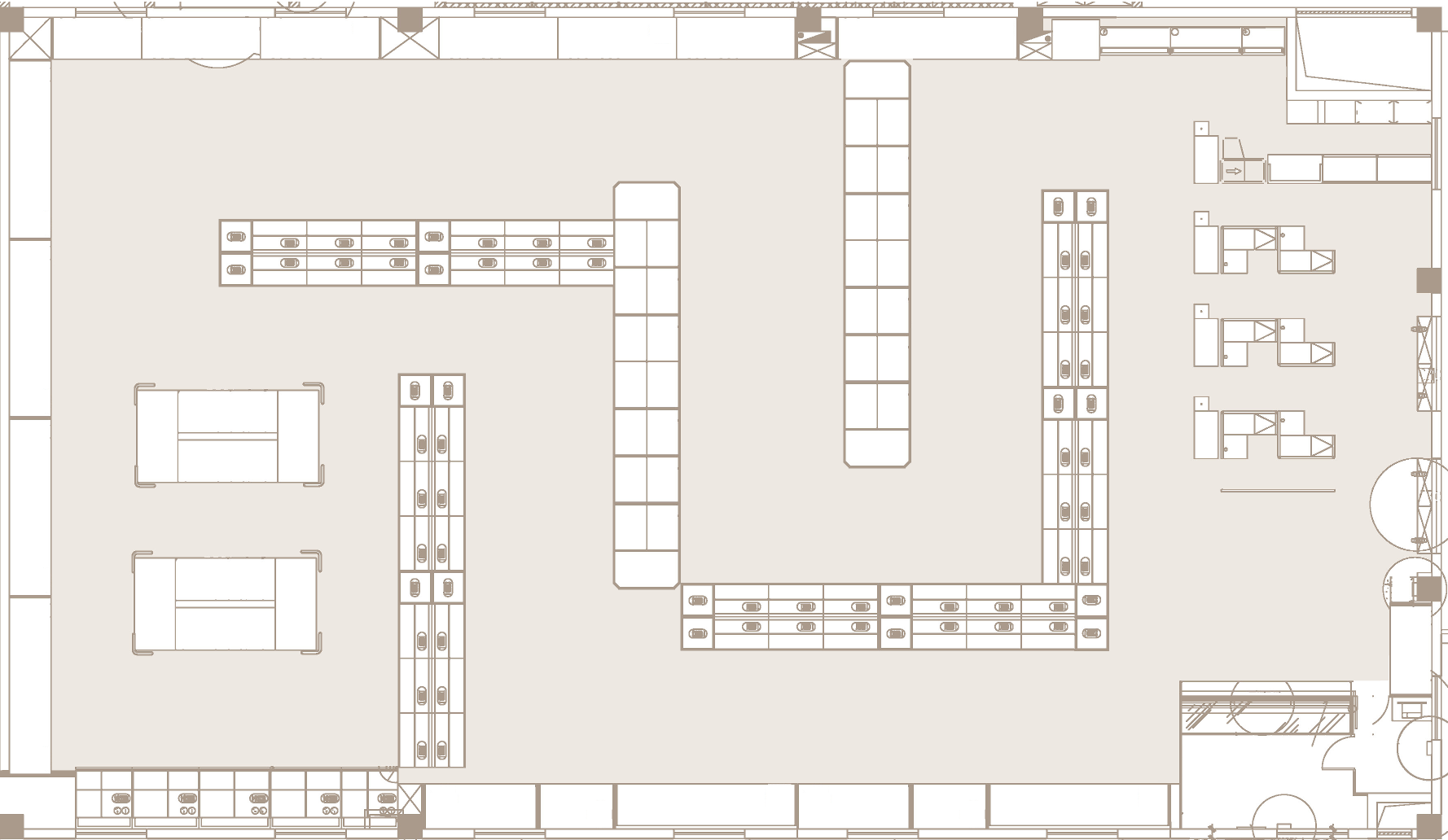 Image of a force path or mouse trap layout. A strong layout pattern defines the whole path in the store