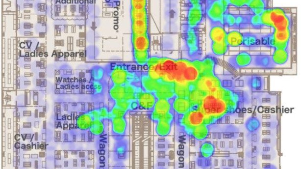 Hypermarket heatmap based on the foot traffic can be compared with aggregated sales