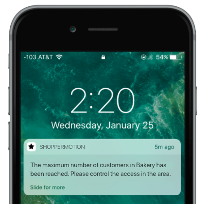 Push notification saying that the maximum number of customers in a section has been reached.
